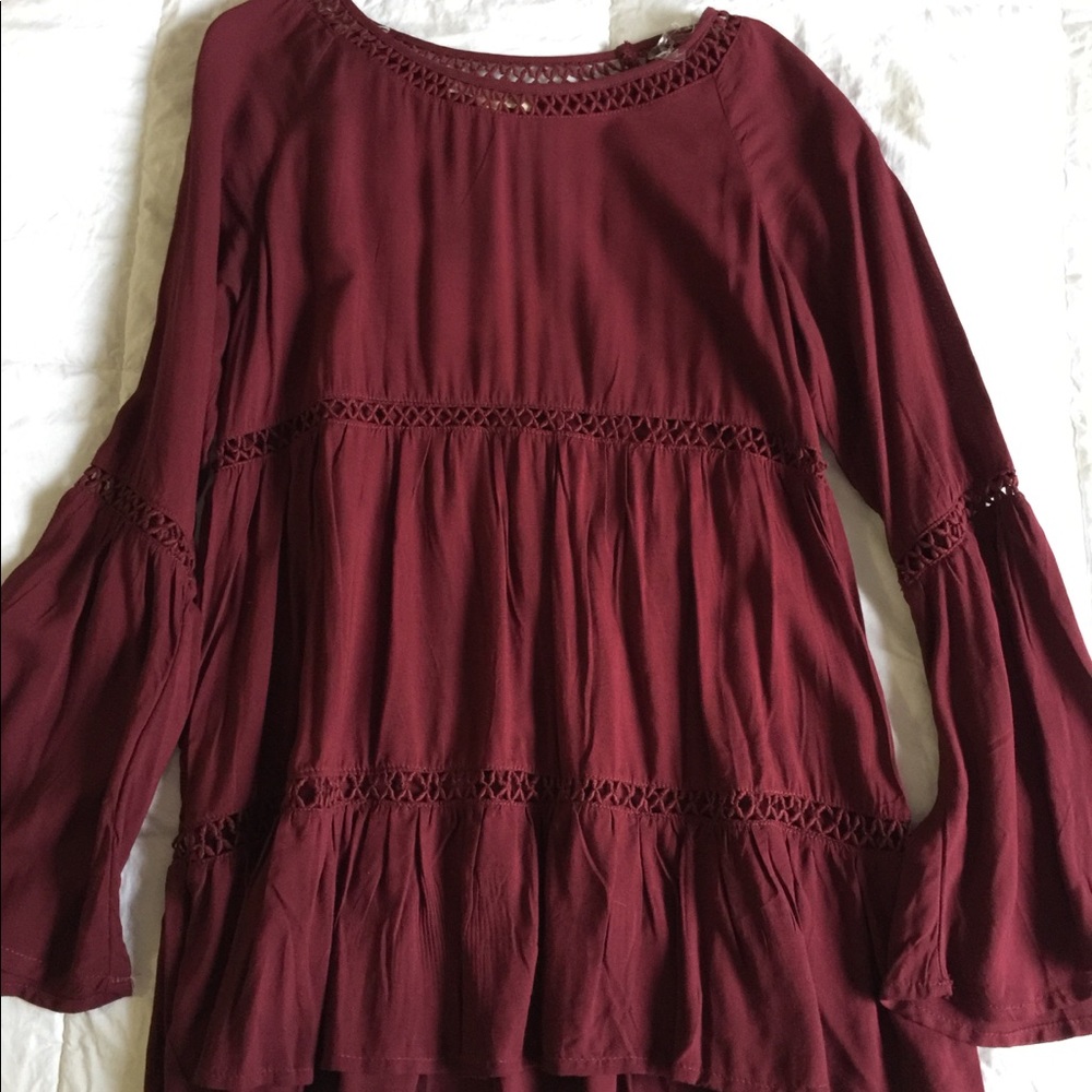 Flowy maroon bell sleeves long sleeve